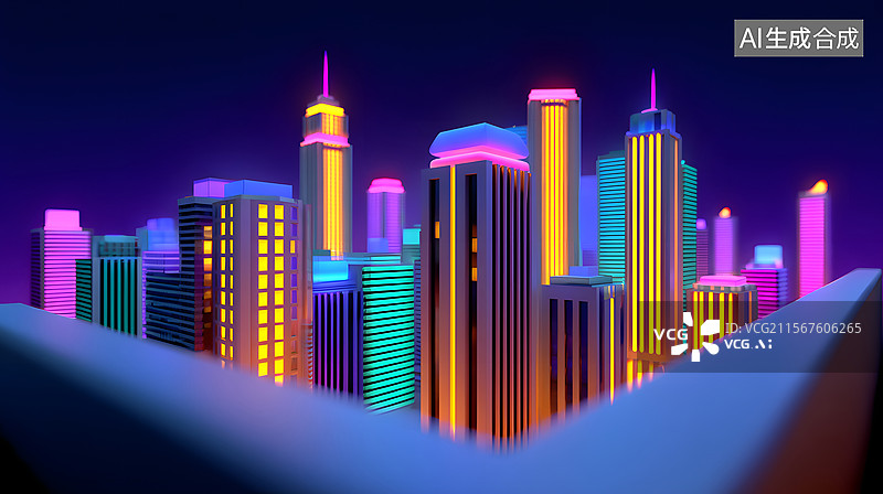 【AI数字艺术】赛博朋克城市建筑三维渲染图片素材
