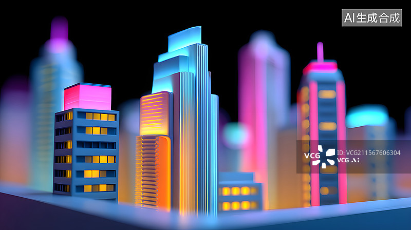 【AI数字艺术】赛博朋克城市建筑三维渲染图片素材