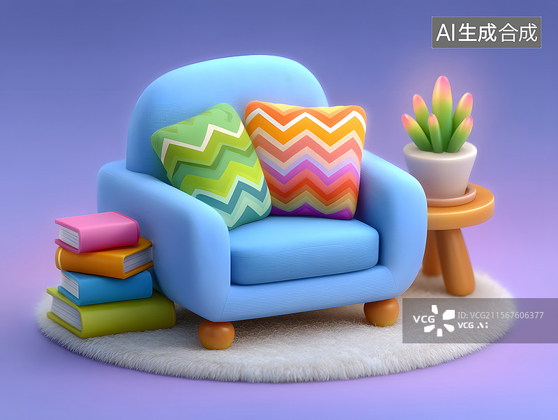 【AI数字艺术】3D室内沙发场景的温馨舒适插图图片素材