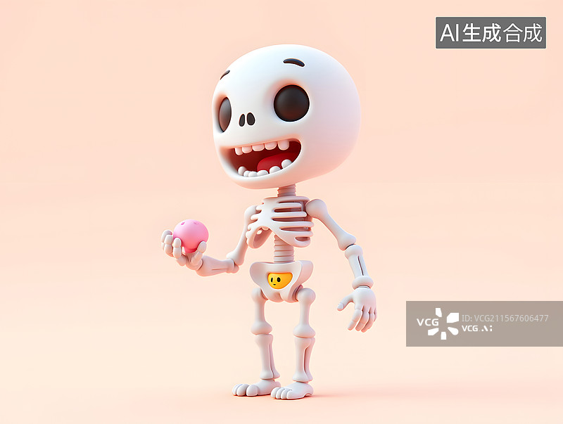 【AI数字艺术】万圣节的可爱骷髅3D渲染插画图片素材