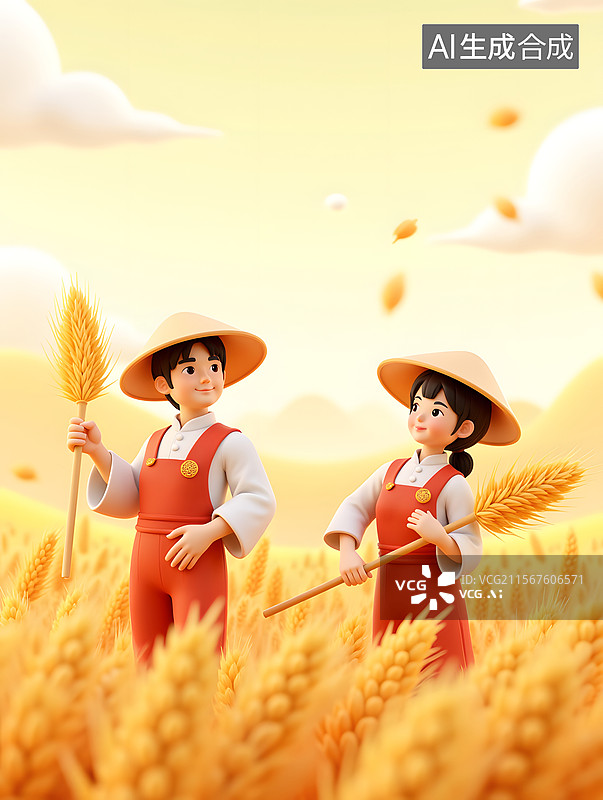 【AI数字艺术】立秋节气的粮食成熟秋收插画图片素材