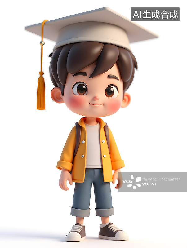 【AI数字艺术】高考毕业生的3D人物插图图片素材