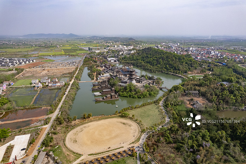 航拍湖北赤壁市三国赤壁古战场景区图片素材
