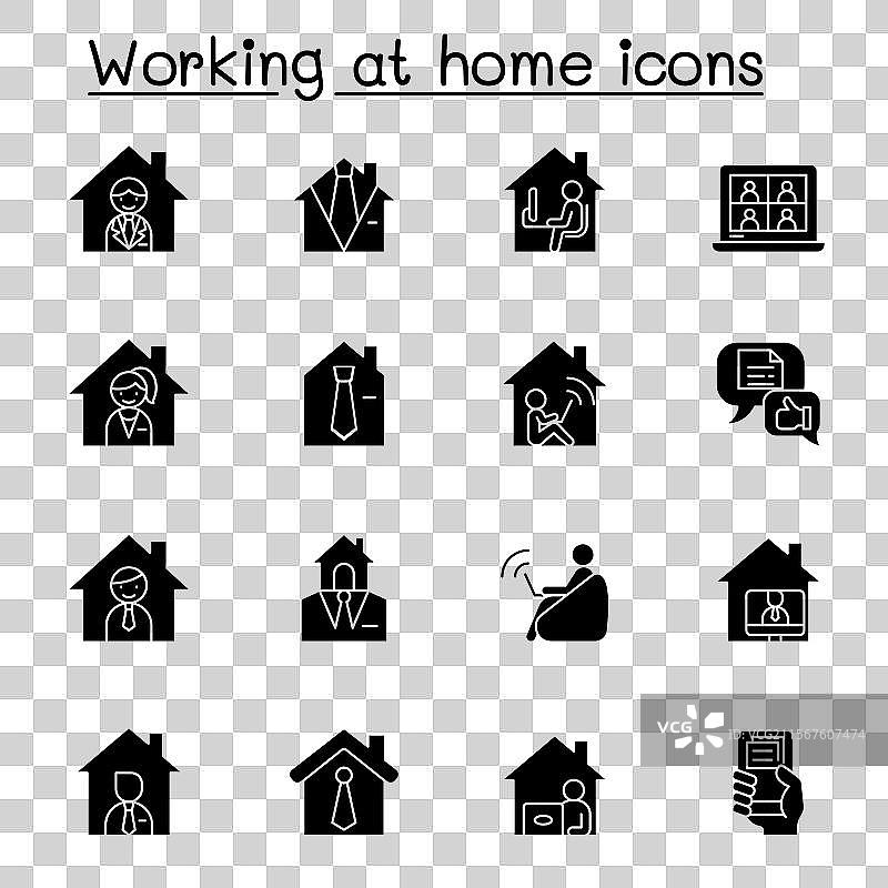 在家工作图标集（图形风格）图片素材