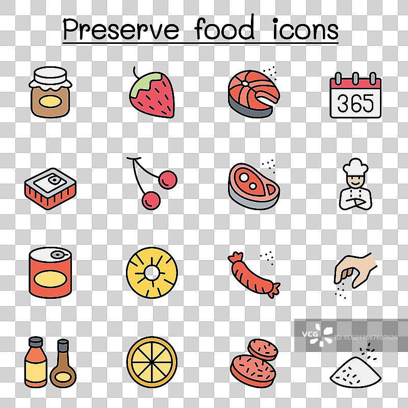 腌制食品套装 彩色线条风格图片素材
