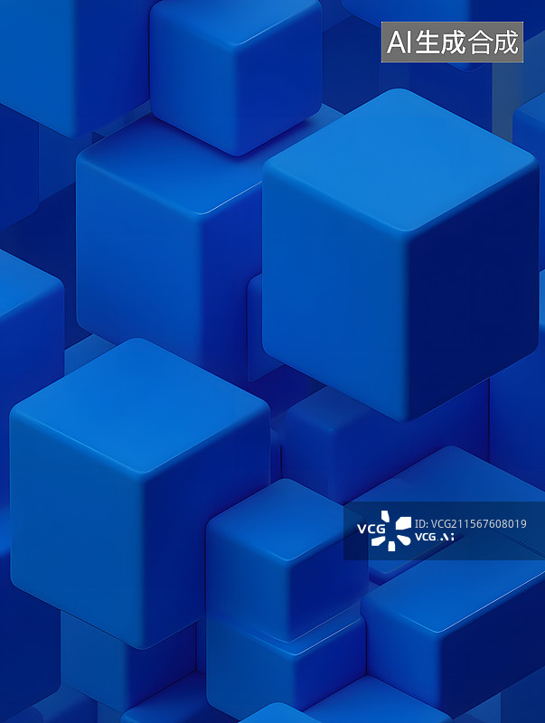 【AI数字艺术】蓝色抽象立体几何的科技感背景图片素材