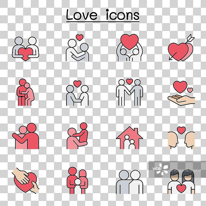 一组爱情线条，包括拥抱和友谊。图片素材