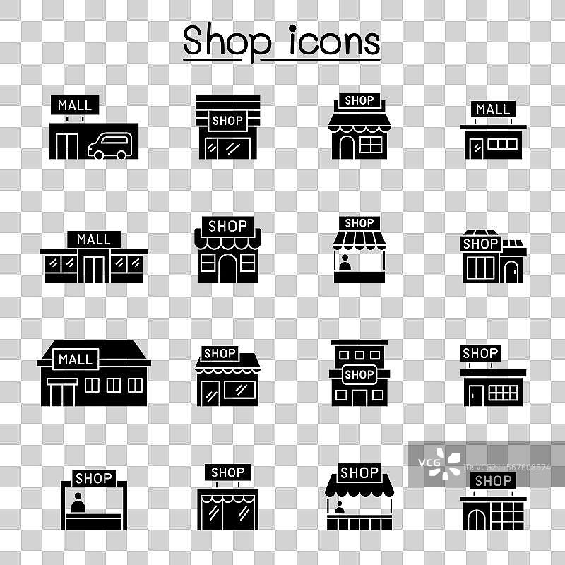 一套商店线条图标包含以下图标：图片素材