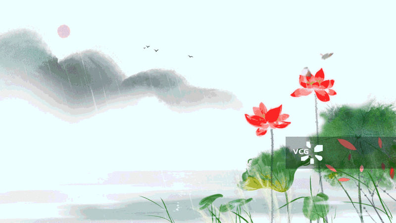 夏天大暑小暑立夏夏至节气风景画荷花池塘图片素材