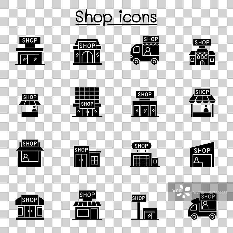 一套商店线条图标包含以下图标：图片素材