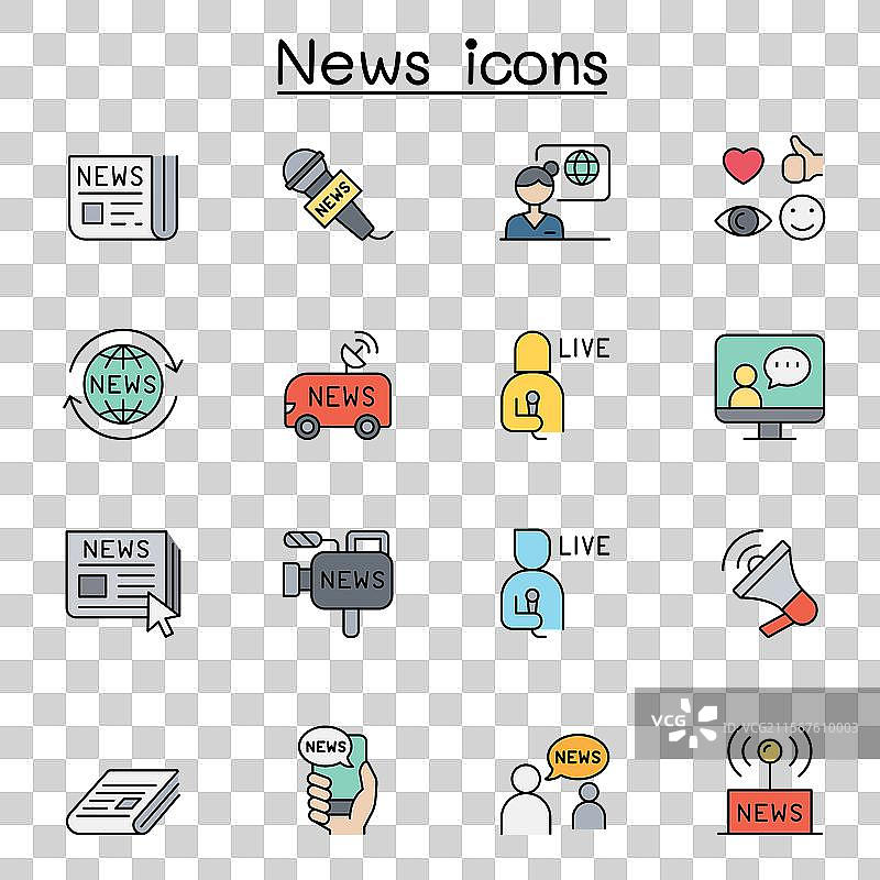 彩色线条风格的新闻图标集图片素材