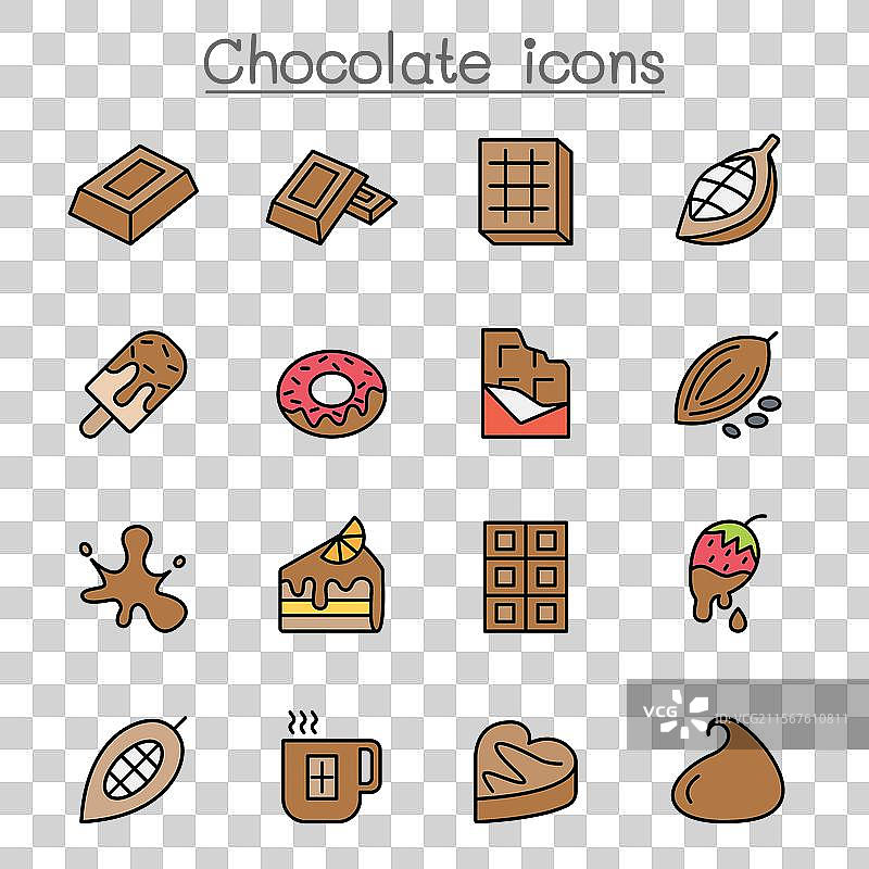 可可巧克力图标集，采用细线风格设计图片素材