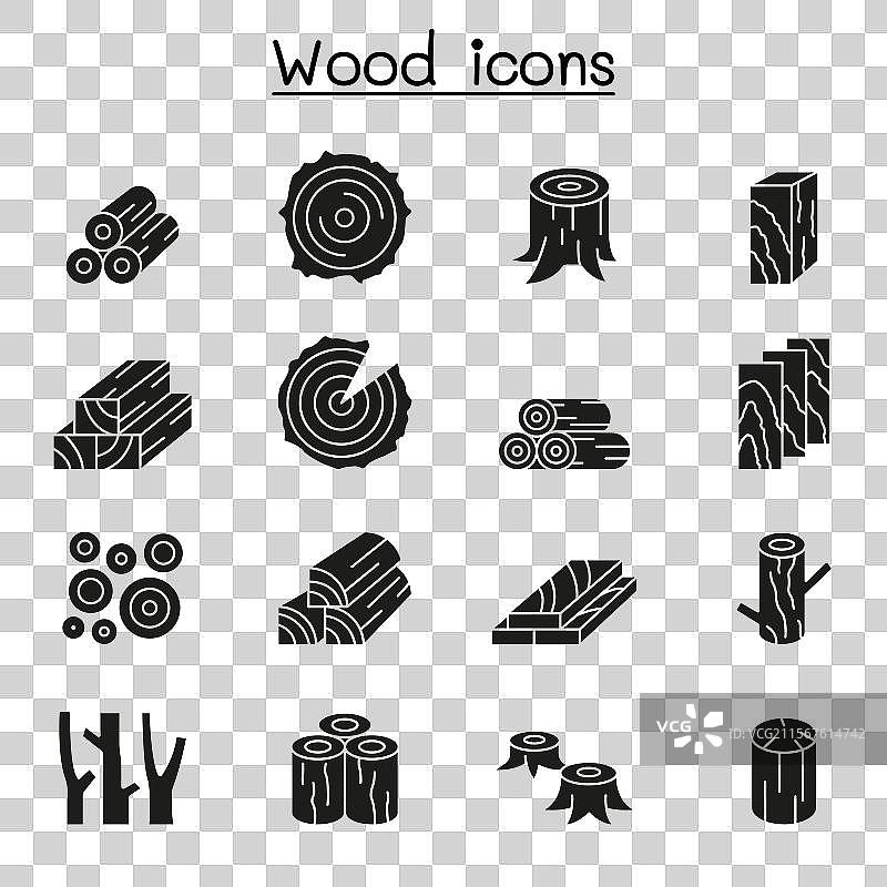 木材图标集（图形风格）图片素材