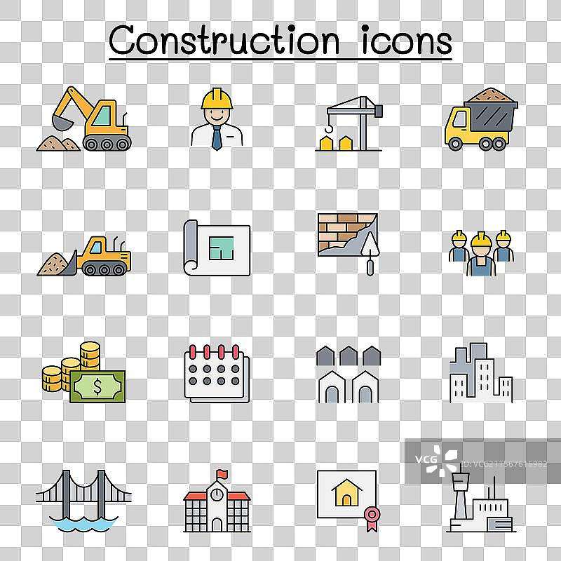 彩色线条风格的建筑图标集图片素材