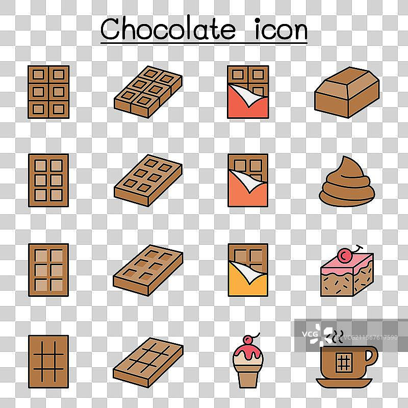 彩色线条风格的巧克力图标集图片素材
