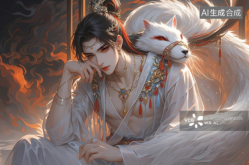 【AI数字艺术】狐仙公子玉树临风图片素材