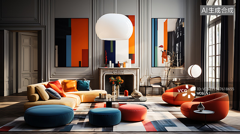 【AI数字艺术】艺术现代客厅样板间图片素材