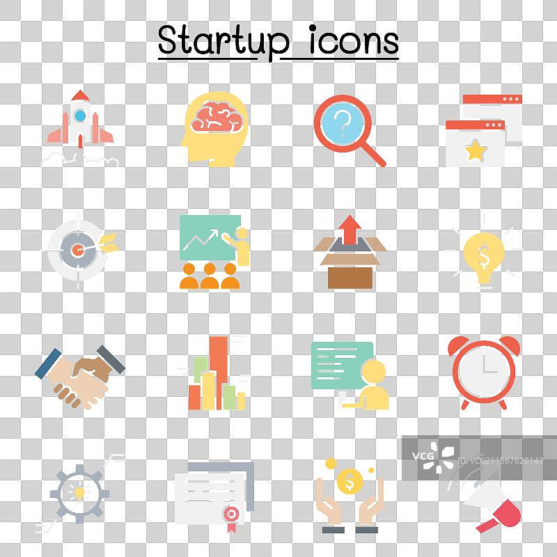 扁平色彩风格的创业图标集图片素材