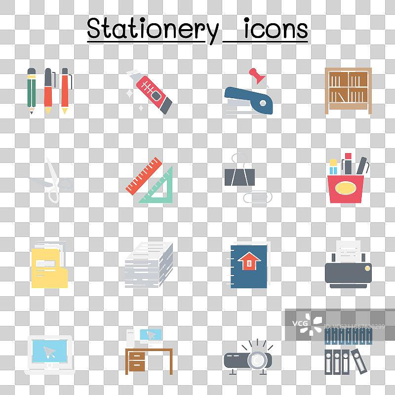 平面色彩风格的文具图标集图片素材