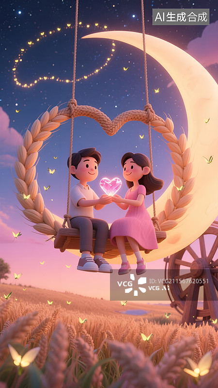【AI数字艺术】小满节气网络情人节3D卡通插画图片素材