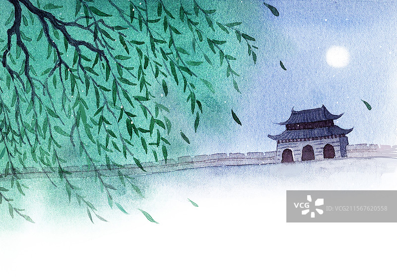 春夜洛城闻笛插画图片素材