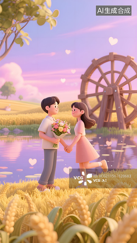 【AI数字艺术】小满节气网络情人节3D卡通插画图片素材