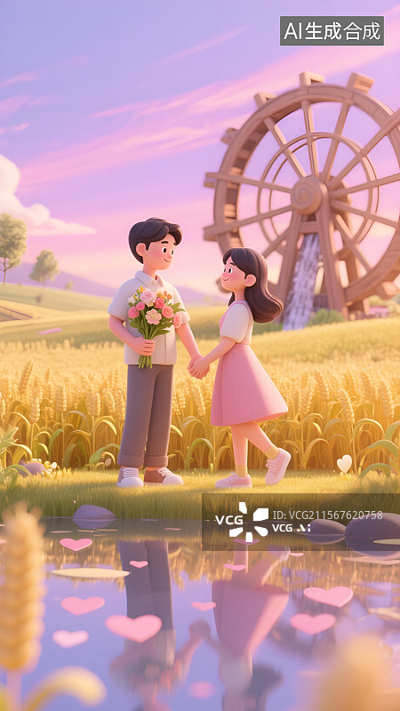 【AI数字艺术】小满节气网络情人节3D卡通插画图片素材