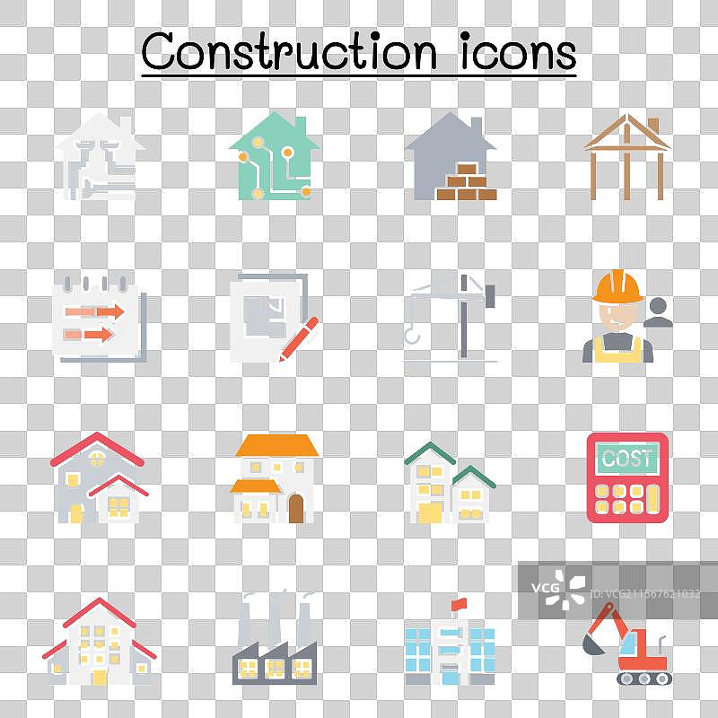 平面色彩风格的建筑图标集图片素材