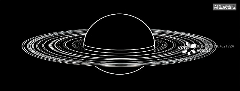 【AI数字艺术】宇宙星星行星星环线稿黑色背景图片素材