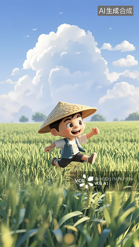 【AI数字艺术】小满麦穗田野男孩麦田田园背景图片素材