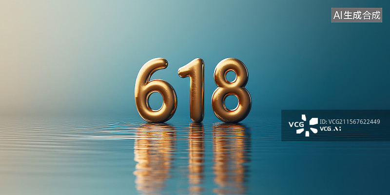 【AI数字艺术】3D渲染数字“618”，电商618年中大型购物节促销消费活动图片素材