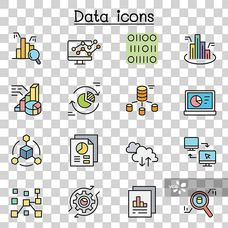 数据图标集 彩色线条风格图片素材