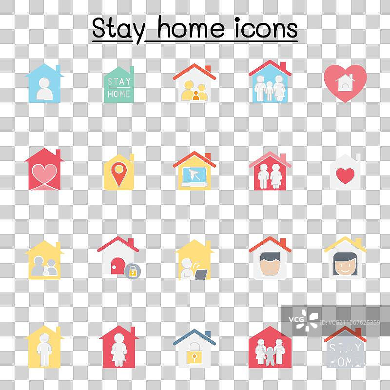 居家图标集，扁平化色彩风格图片素材