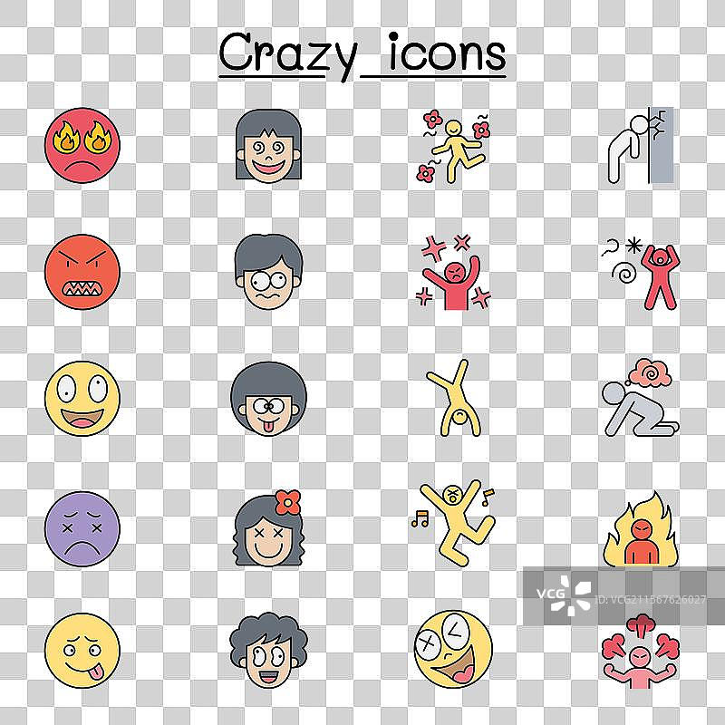 彩色线条风格的疯狂图标图片素材