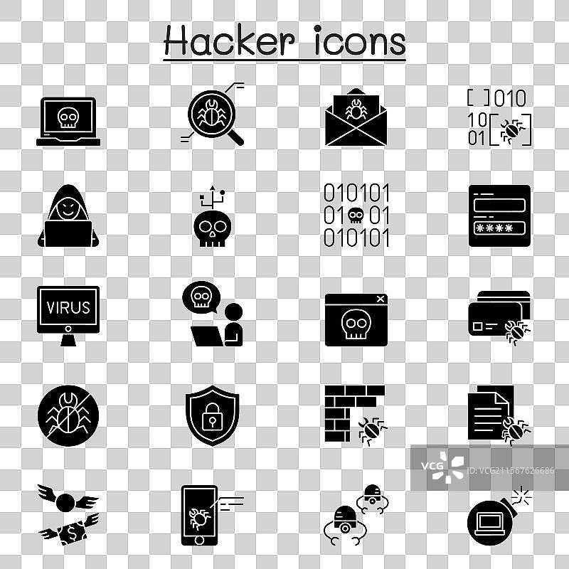 一套与黑客相关的图标集包含这样的图标图片素材