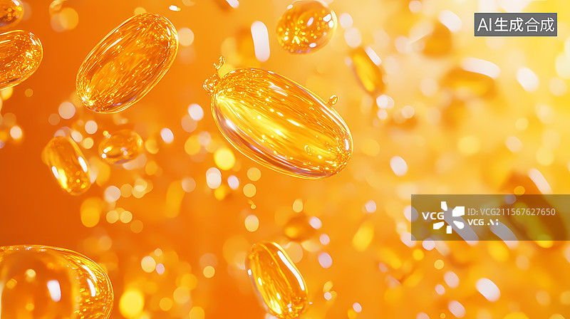 【AI数字艺术】金黄色胶囊保健品图片素材