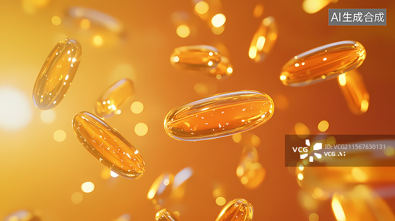 【AI数字艺术】金黄色胶囊保健品图片素材