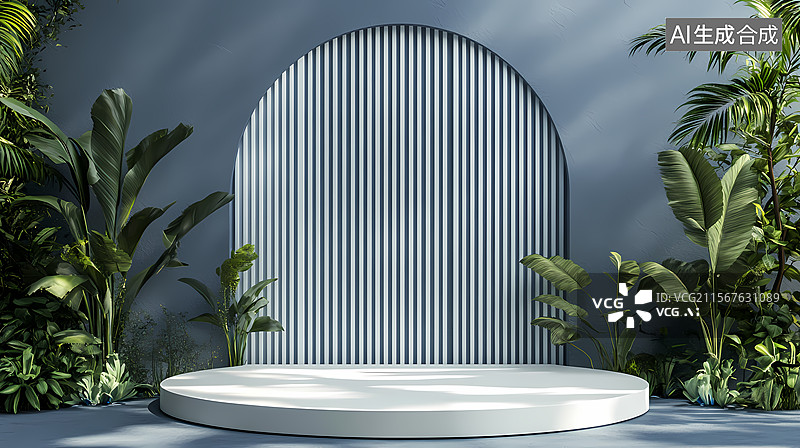 【AI数字艺术】浅蓝色植物展示台图片素材