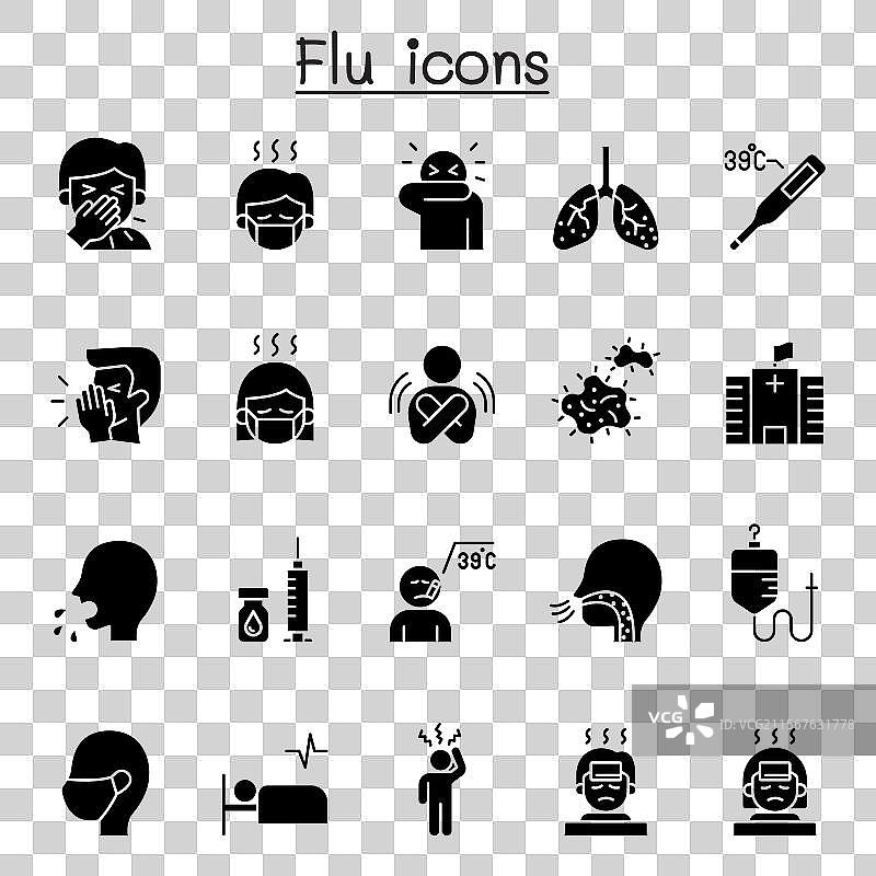 流感、疾病和病痛图标集（图形风格）图片素材