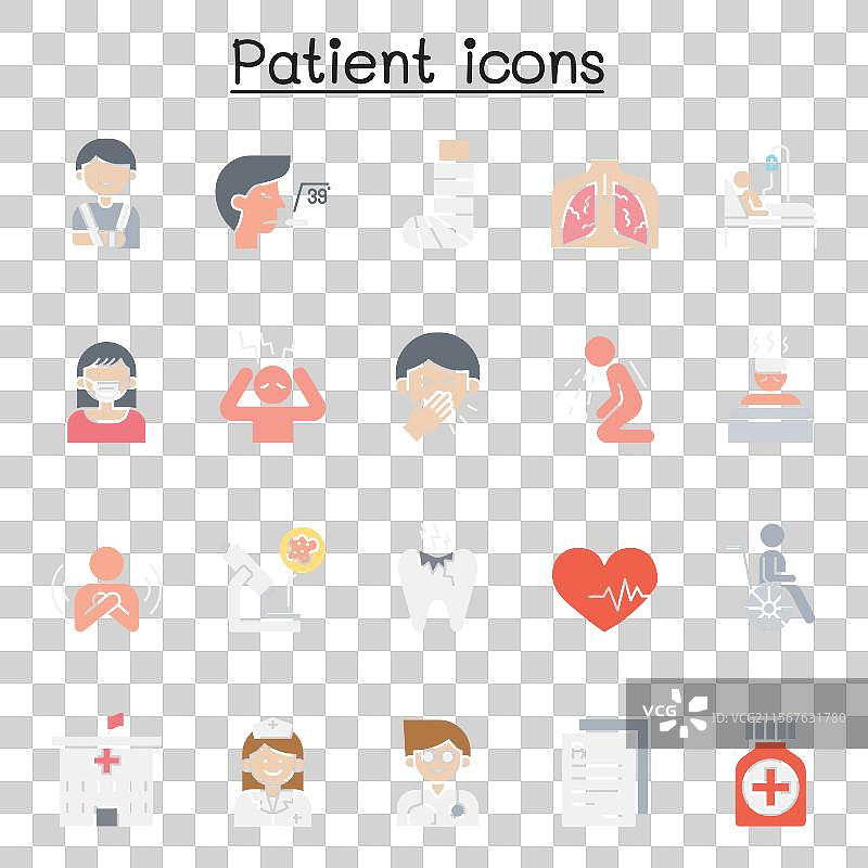 平面色彩风格的病人图标集图片素材