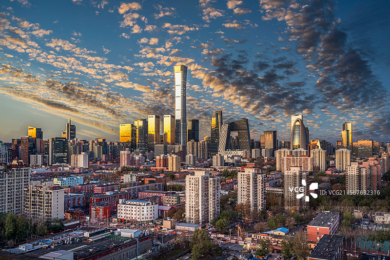北京日出日落时分的国贸建筑群风光大气震撼图片素材