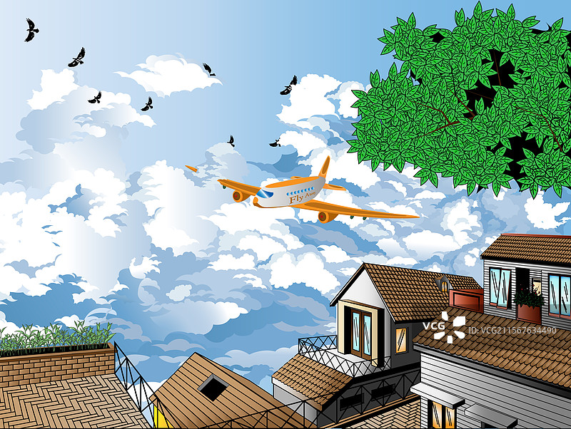 全景城镇背景风景图片素材