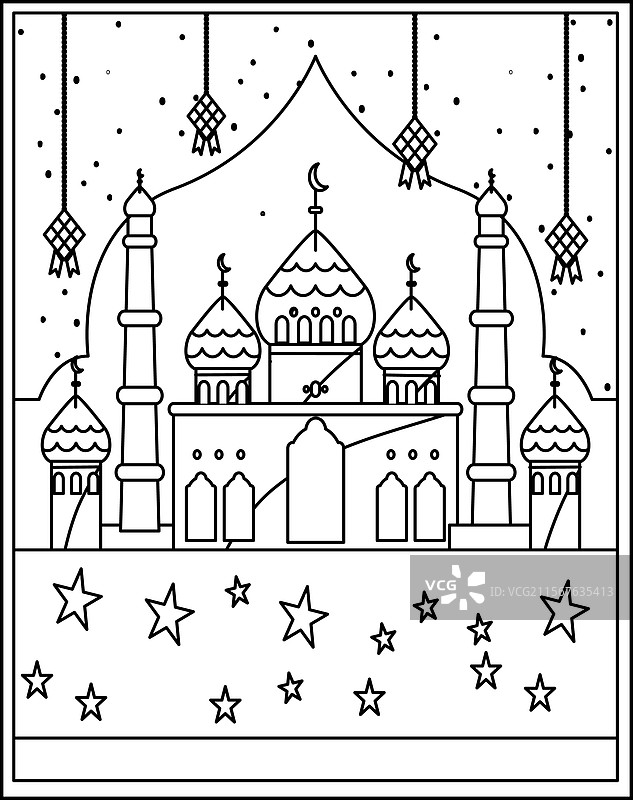 儿童清真寺涂色页图片素材