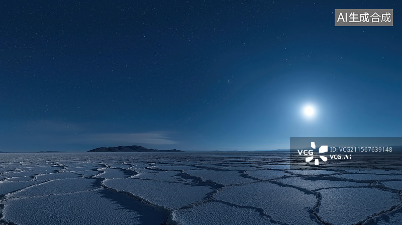 【AI数字艺术】盐湖上的月夜图片素材