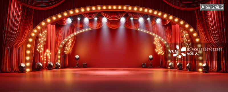 【AI数字艺术】红色舞台灯光装饰图片素材