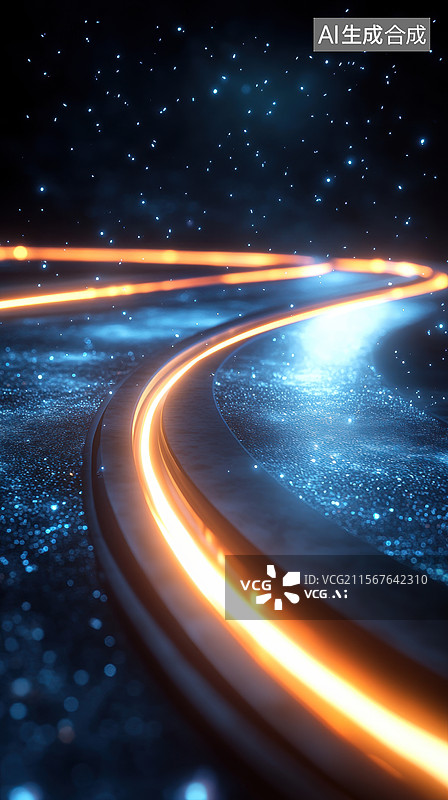 【AI数字艺术】光轨在夜空中的轨迹图片素材
