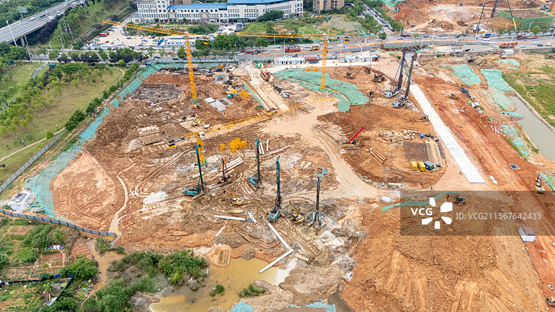 施工现场鸟瞰图桩基基础施工图片素材