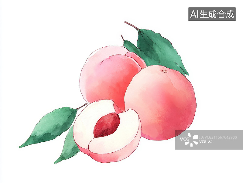 【AI数字艺术】水彩画风格的桃子插图图片素材