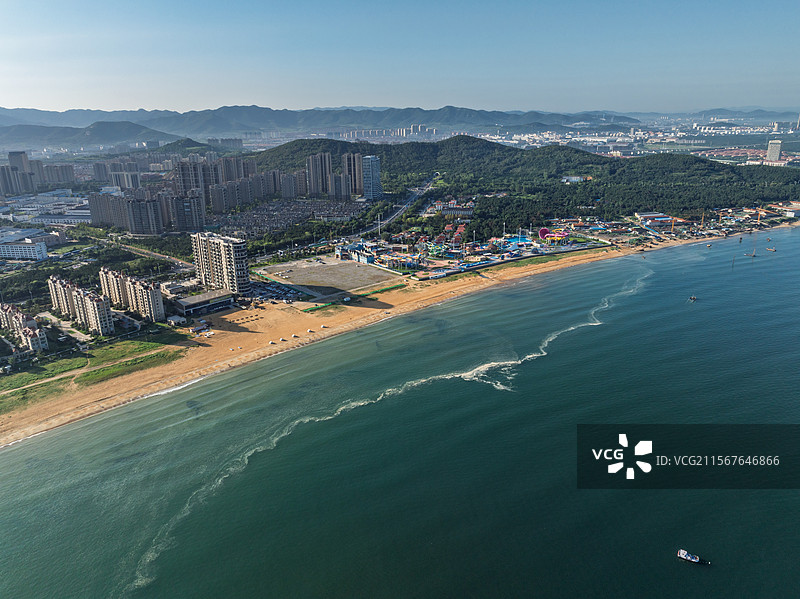 山东威海日落湾航拍图片素材