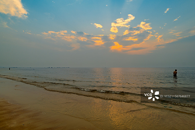 山东威海日落湾夕阳海景图片素材
